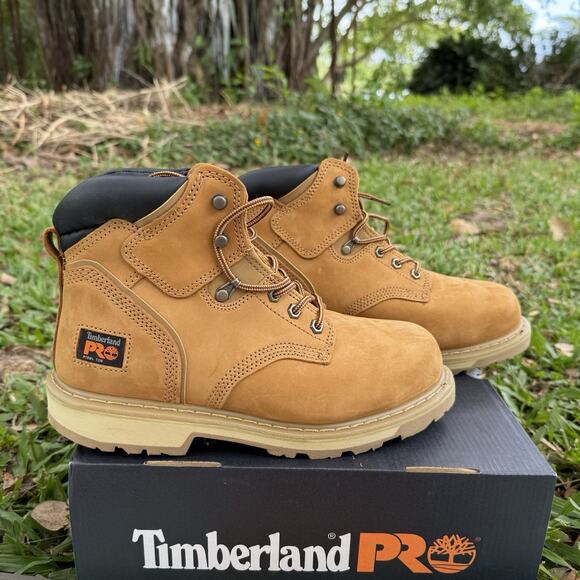 Men's Timberland PRO PIT BOSS 6" WHEAT Steel Toe Boots Safety Shoes Size 8.5 - Picture 1 of 11